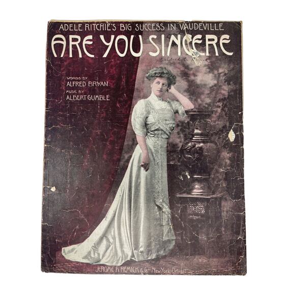 1908 Are You Sincere Sheet Music A Bryan A Gumble Adele Ritchie Vaudeville - Picture 2 of 10